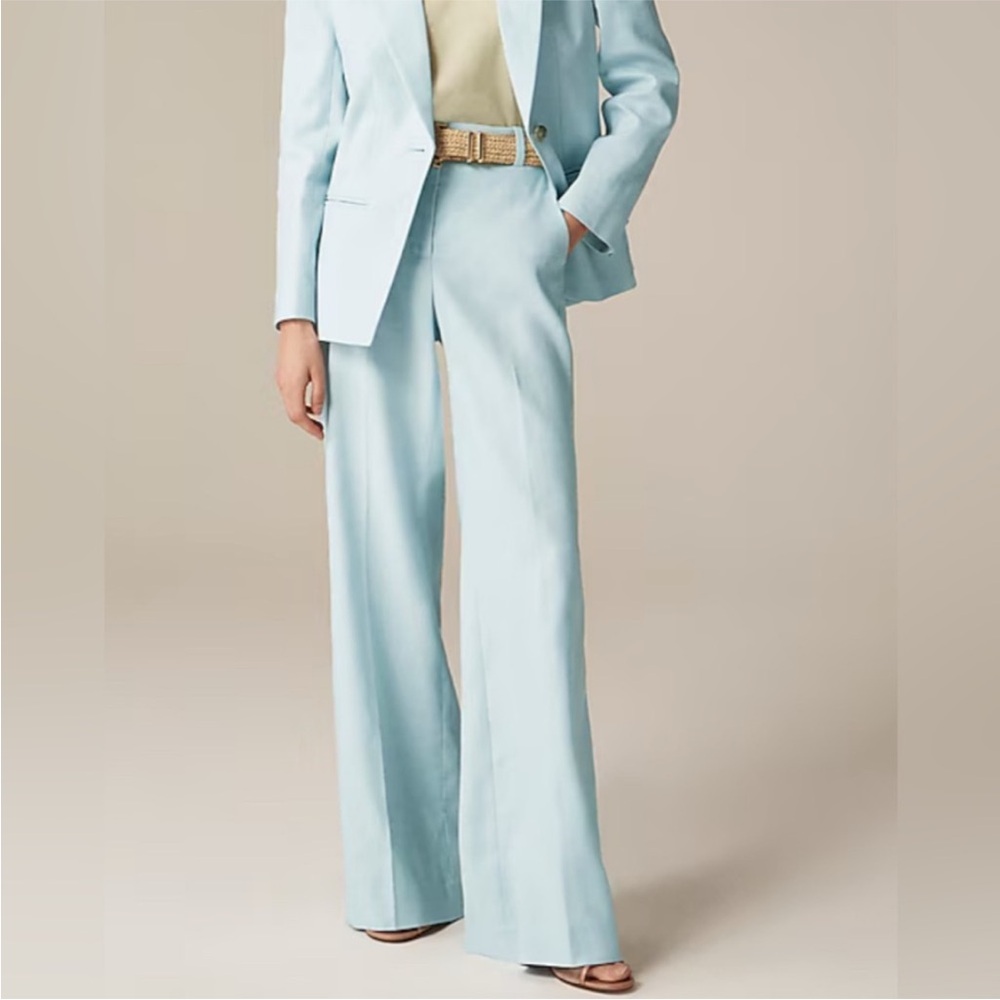 J Crew Carolina Flare Pant in Stretch Linen Blend Size 2 in Baby Blue